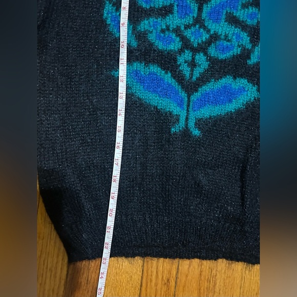Vintage 80's Autograph American Clothing Black Green Floral Knit Sweater - Picture 5 of 6